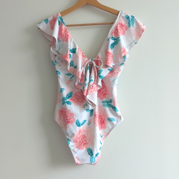 Floral Ruffle One-Piece Swimsuit M - Picture 3 of 6